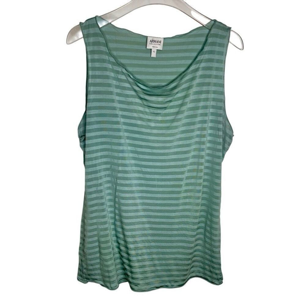 Armani Collezioni Green Blue Mint Striped Womens Tank Top Blouse‎ 40 US 8